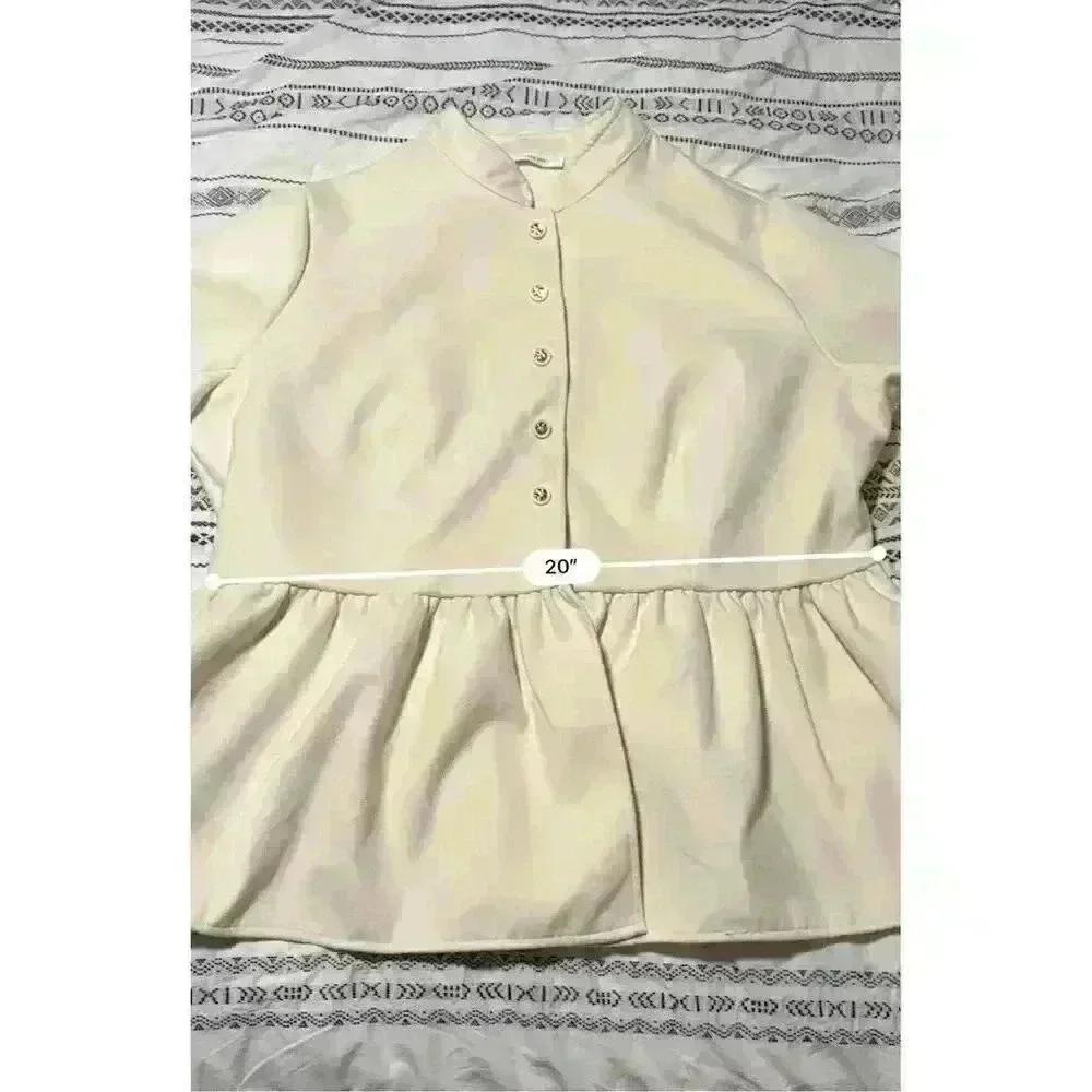 Yitemei Women's 2XL White Peplum Overcoat Stand Collar Ruffle Hem - Picture 9 of 12